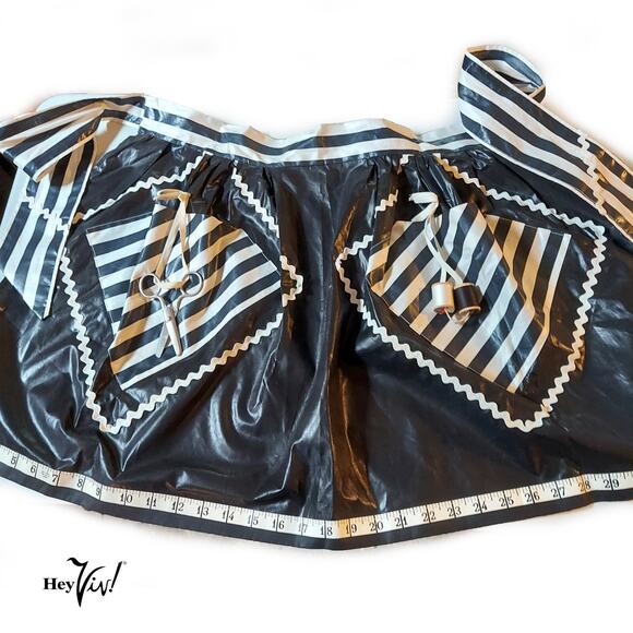 Black White Stripe Apron Glazed Chintz w Sewing Theme Goth Homemaker - Hey Viv - Picture 7 of 9